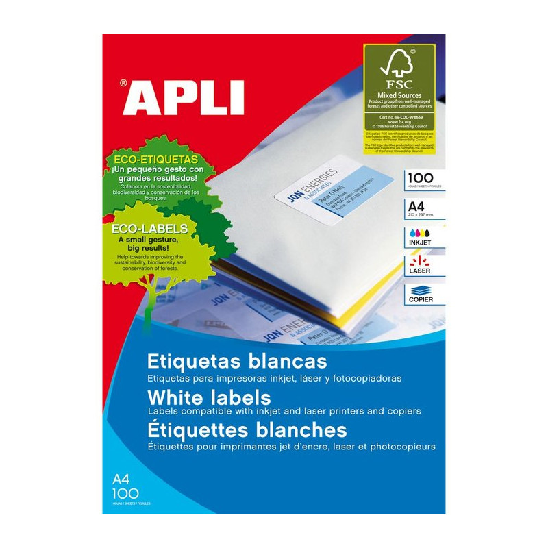 ETIQUETAS BLANCAS PERMANENTES 48,5 X 25,4 MM 100 HOJAS