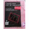 Carpeta clasificadora con 14 separadores color rosa